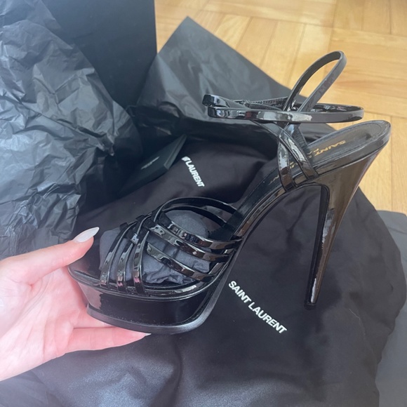 Saint Laurent Black Patent Platform Cage Sandals - Picture 8 of 8